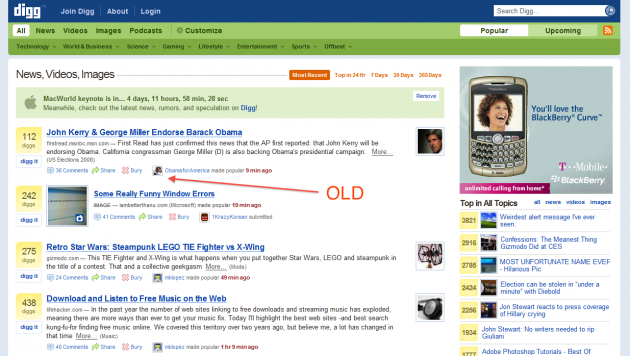 digg homepage