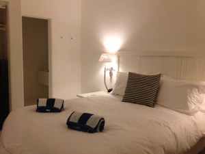 The Alcazar hotel in Palm Springs, which we booked on Hotel Tonight. It was very white.