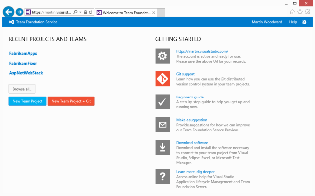 Create Team Projects in TFS with a Git Repository