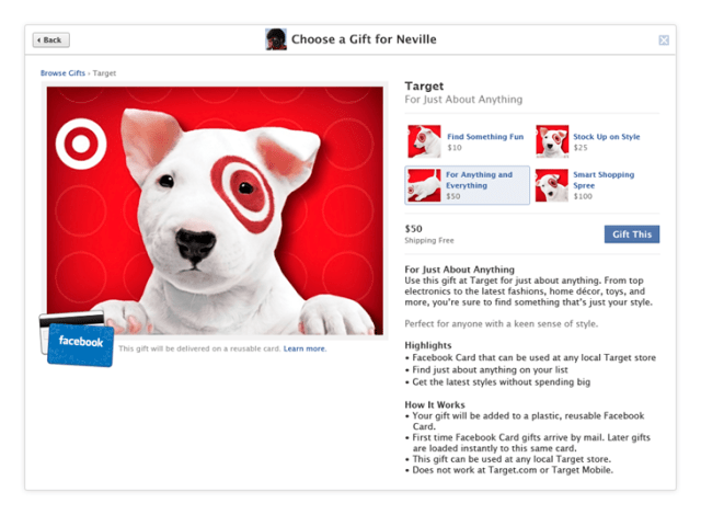 facebook gift card target