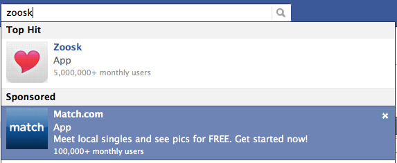 Zoosk Match Facebook Sponsored results