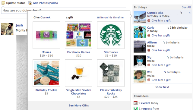 Facebook Gifts Sell