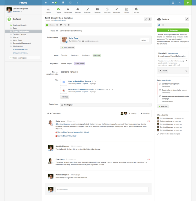 Project in Podio with Live Comments