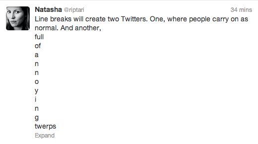 twitter line breaks tweet