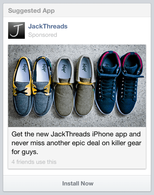 Facebook New App Install Ad Screenshot
