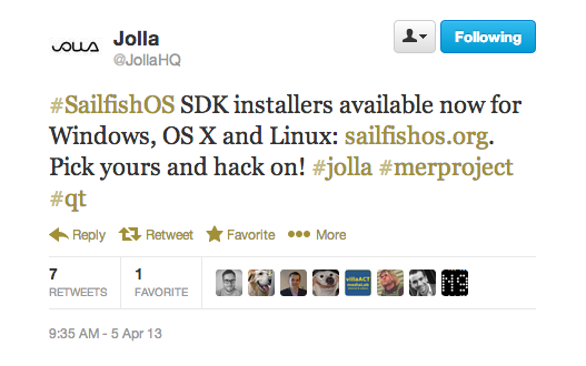 Jolla SDK installer tweet