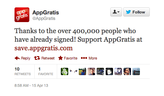 AppGratis tweet