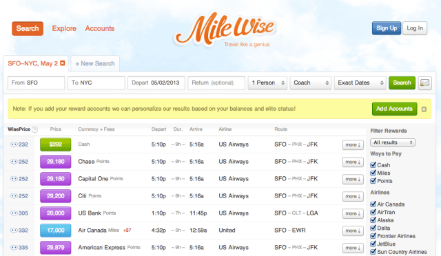 Milewise screenshot
