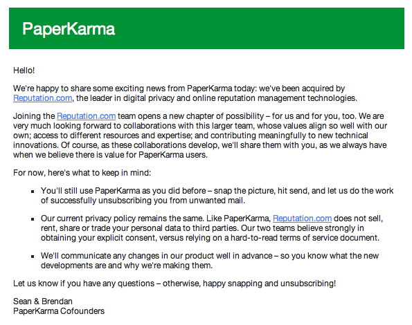 paperkarma acquisition letter