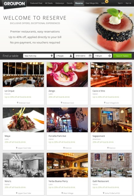 groupon reserve home page