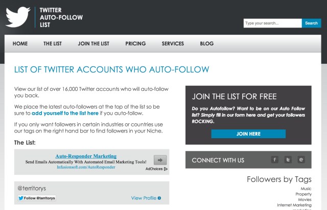 List of Twitter Accounts who Auto-Follow