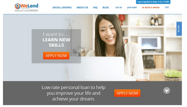 WeLend homepage