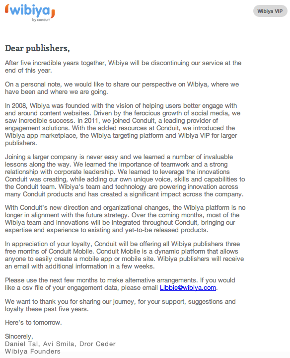 wibiya closure