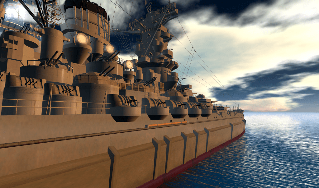 Battleship in the water.