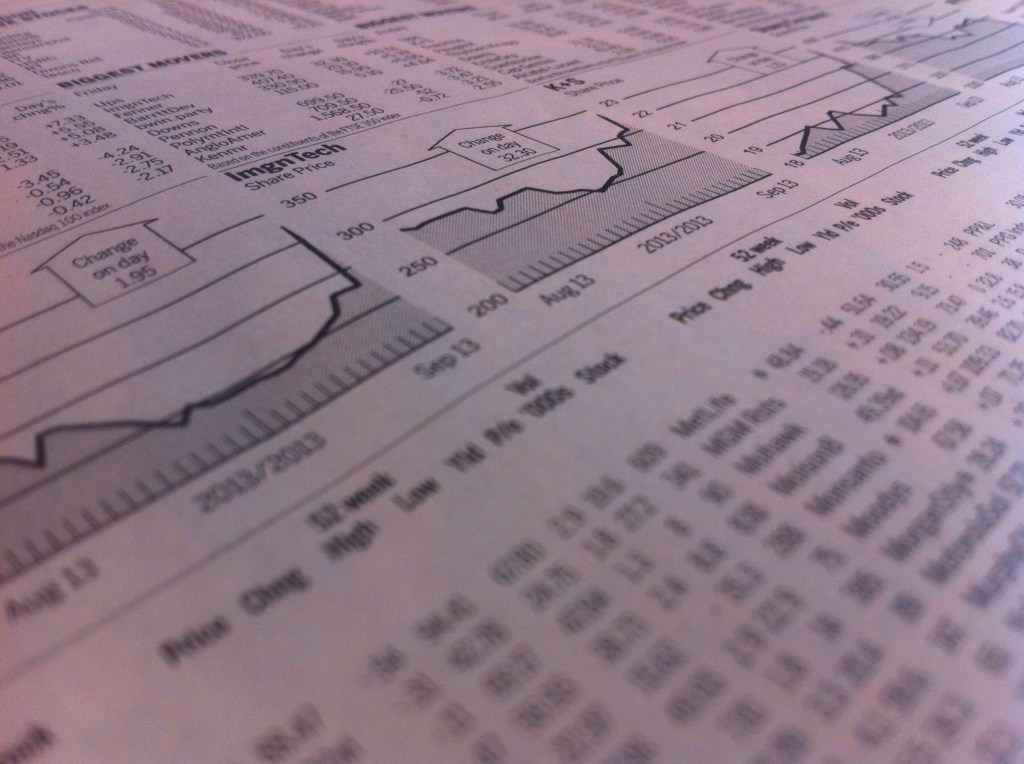 Close up oftock section of newspaper.