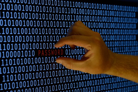 Binary code as hand plucks password from it.