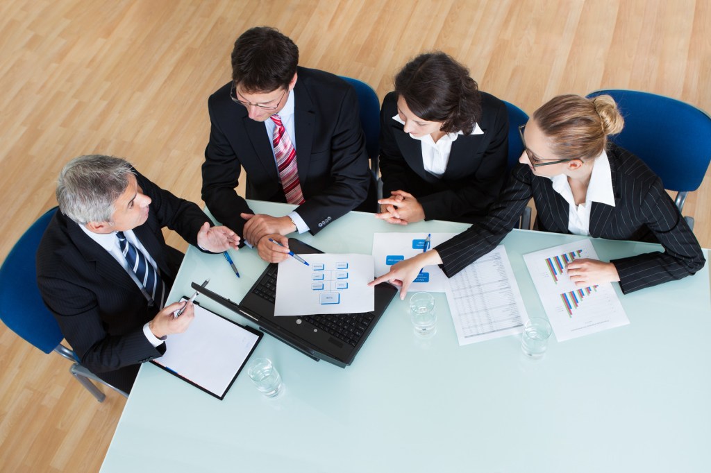 Arial view of group of working professionals