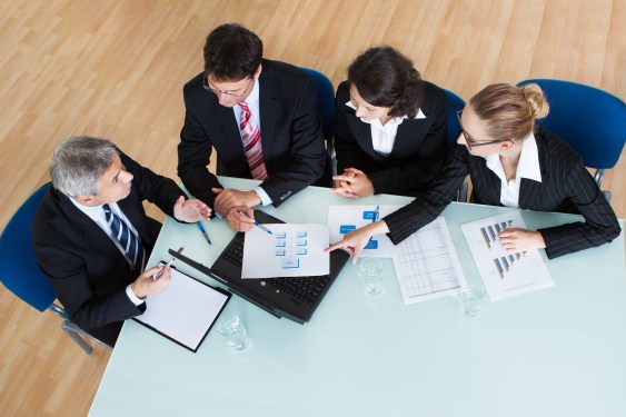 Arial view of group of working professionals