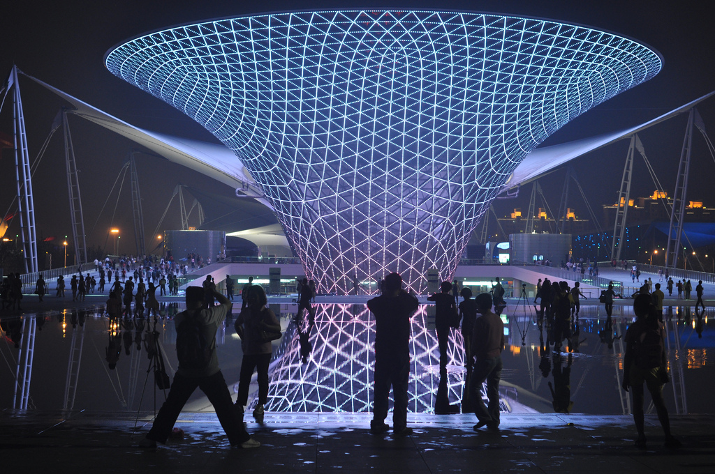 Cool looking funnel made of lights.