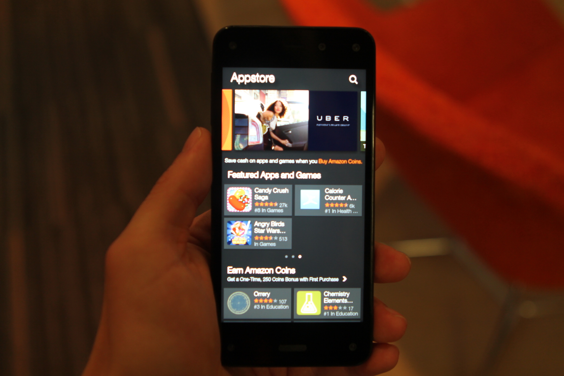 The Appstore offers what's available on the existing Fire store as well as apps built using the phone's new SDKs. 