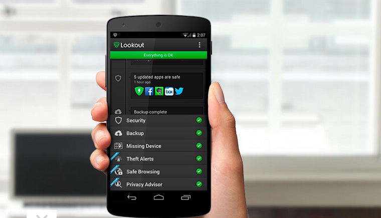 View of Lookout software on an Android smartphone.