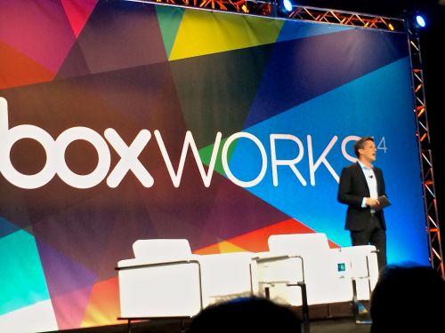 Box CEO Aaron Levie on stage at BoxWorks 2014.