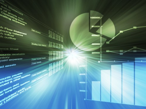 Financial planning images: Spreadsheet and graphs.