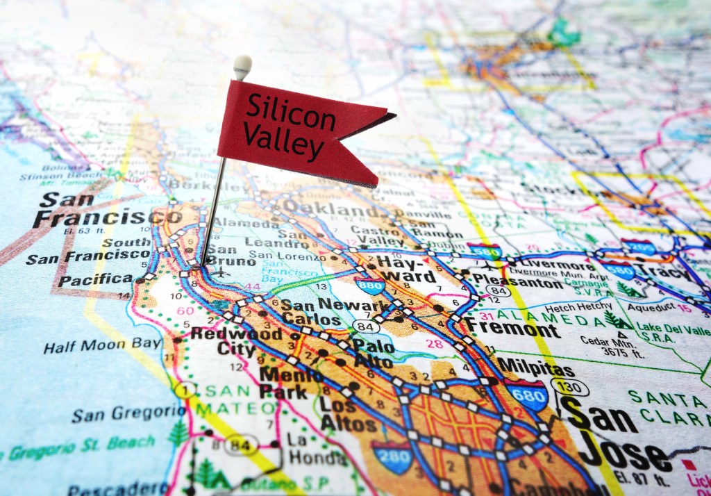 Map of California with focus on Silicon Valley.