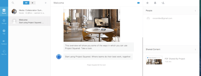 Cisco Project Squared web interface.