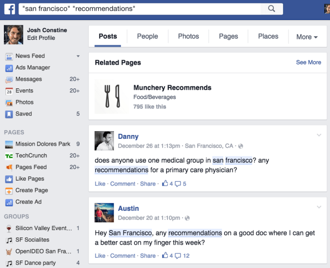 Facebook Search Recommendations