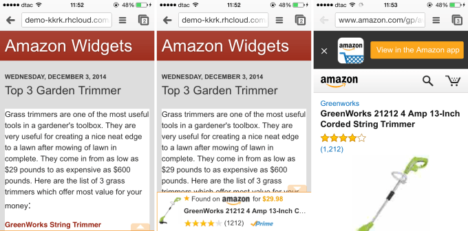 amazon mobile popover