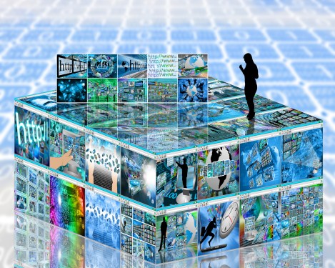 Conceptual image of platform with all of the industries in the world coming together on the Internet.