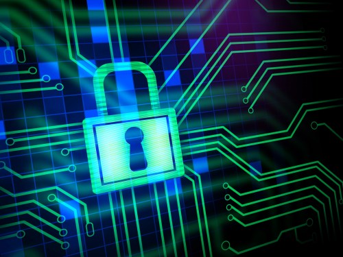 Lock against cyber background.