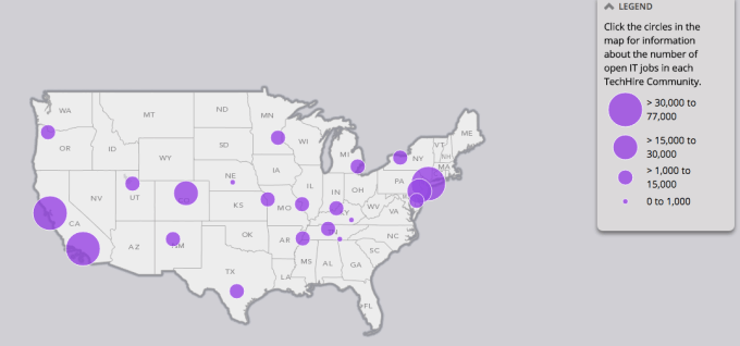 All open jobs in TechHire Communities. Jobs data by Burning Glass. 