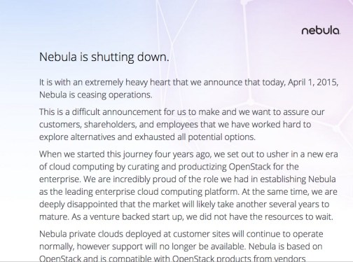 Nebula shut down letter