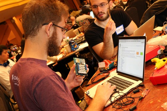 Team working on hackathon project.