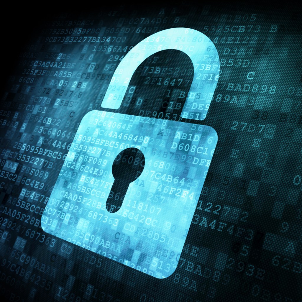 Padlock superimposed over field of zeros and ones.