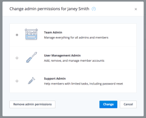 Dropbox for Business administrative tiers dialog box.