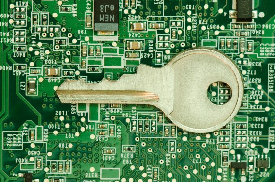 Key on top of a circuit board.