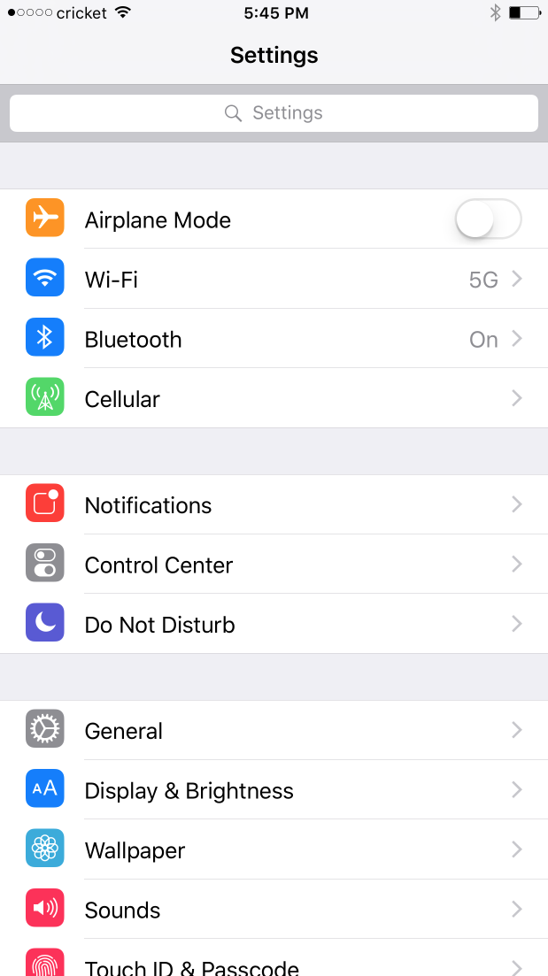 Searchable Settings 