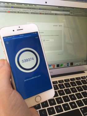 Smartphone with code sent for multi-factor identification.