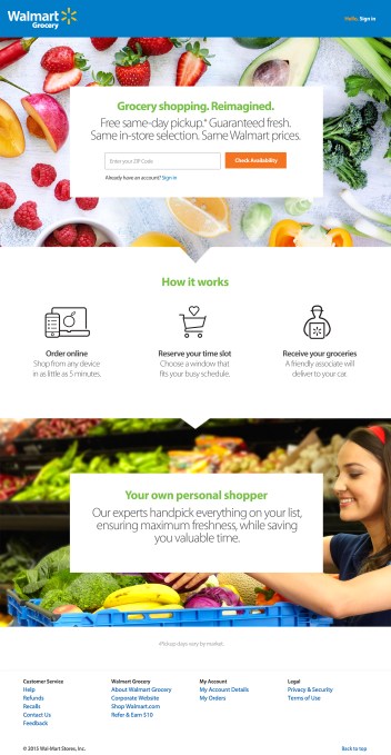 Walmart online grocery - full screen home page