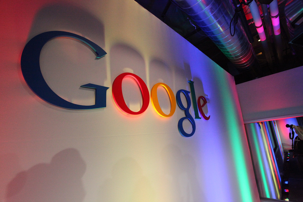 Google logo on the wall at their company.