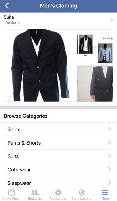 Facebook Men's Categories