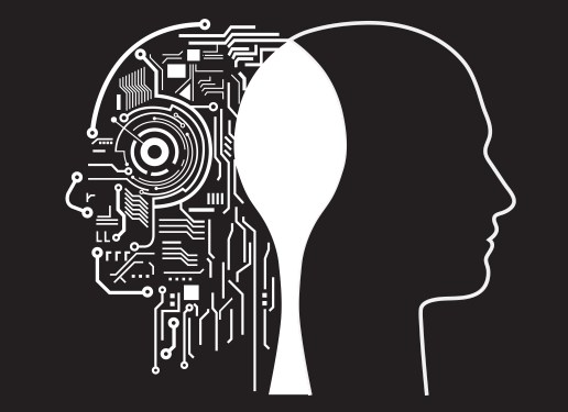 illustration of human and robot heads overlapping