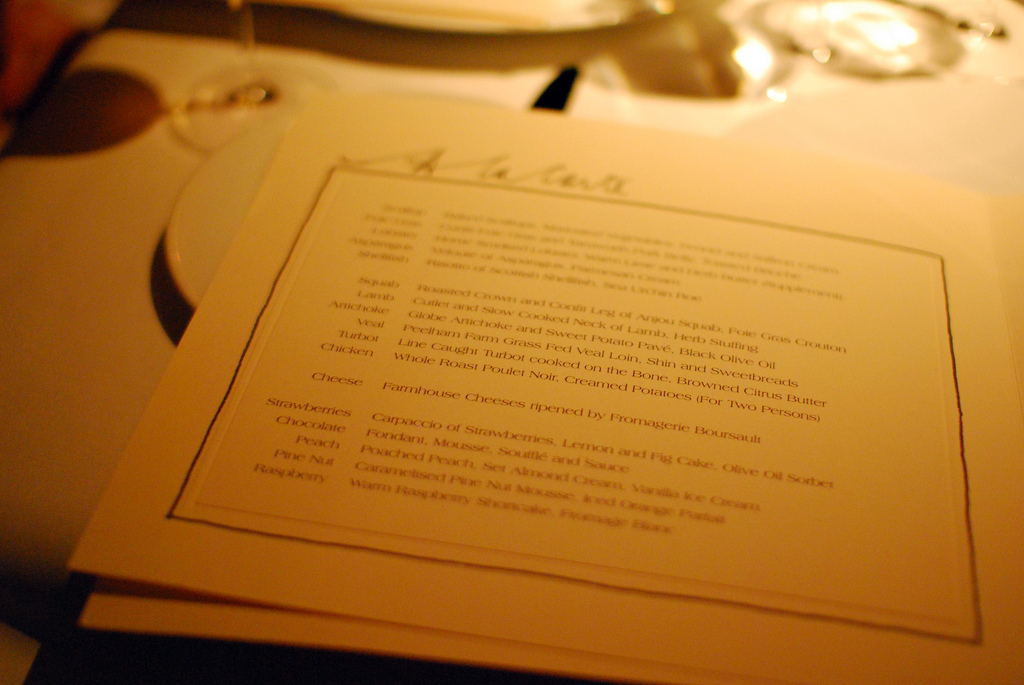 restaurant menu