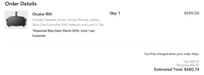 Oculus Rift order