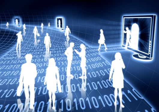 People doing business activity in virtual world of internet.