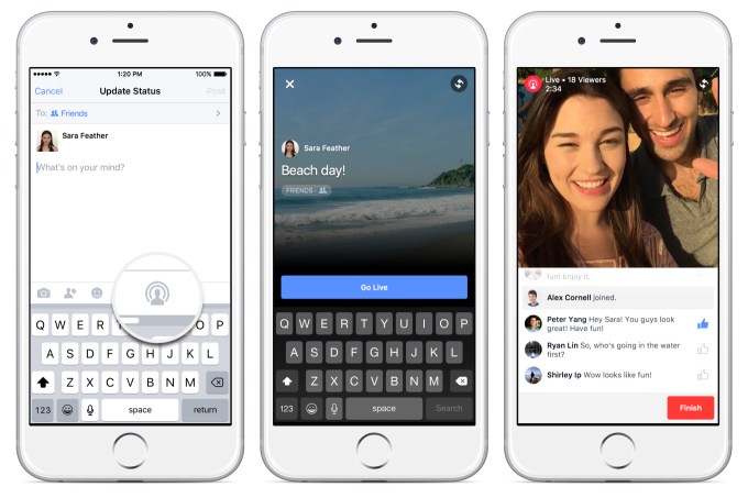 Facebook Live Start broadcast