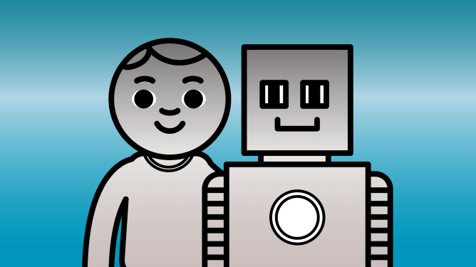 a human and a robot - they're friends!